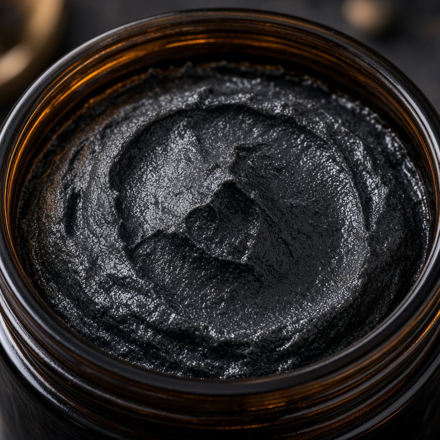 Organic black soap texture close-up